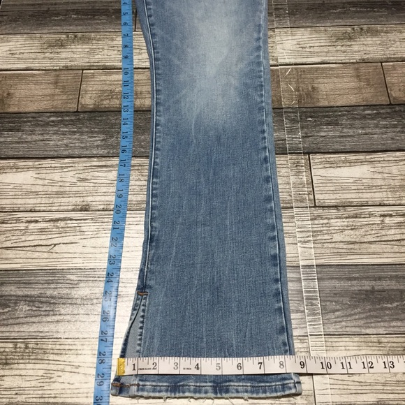 Express Skyscraper Mid Rise Jeans Women’s L Short 12/14/16 Blue Split Hem - Picture 2 of 10